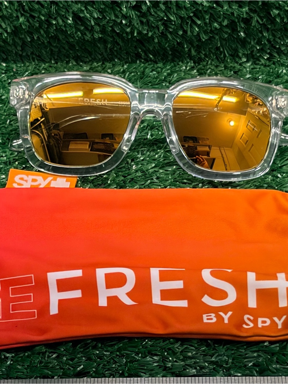 fresh Clear Frame Sunglasses with Amber Mirrored Lenses